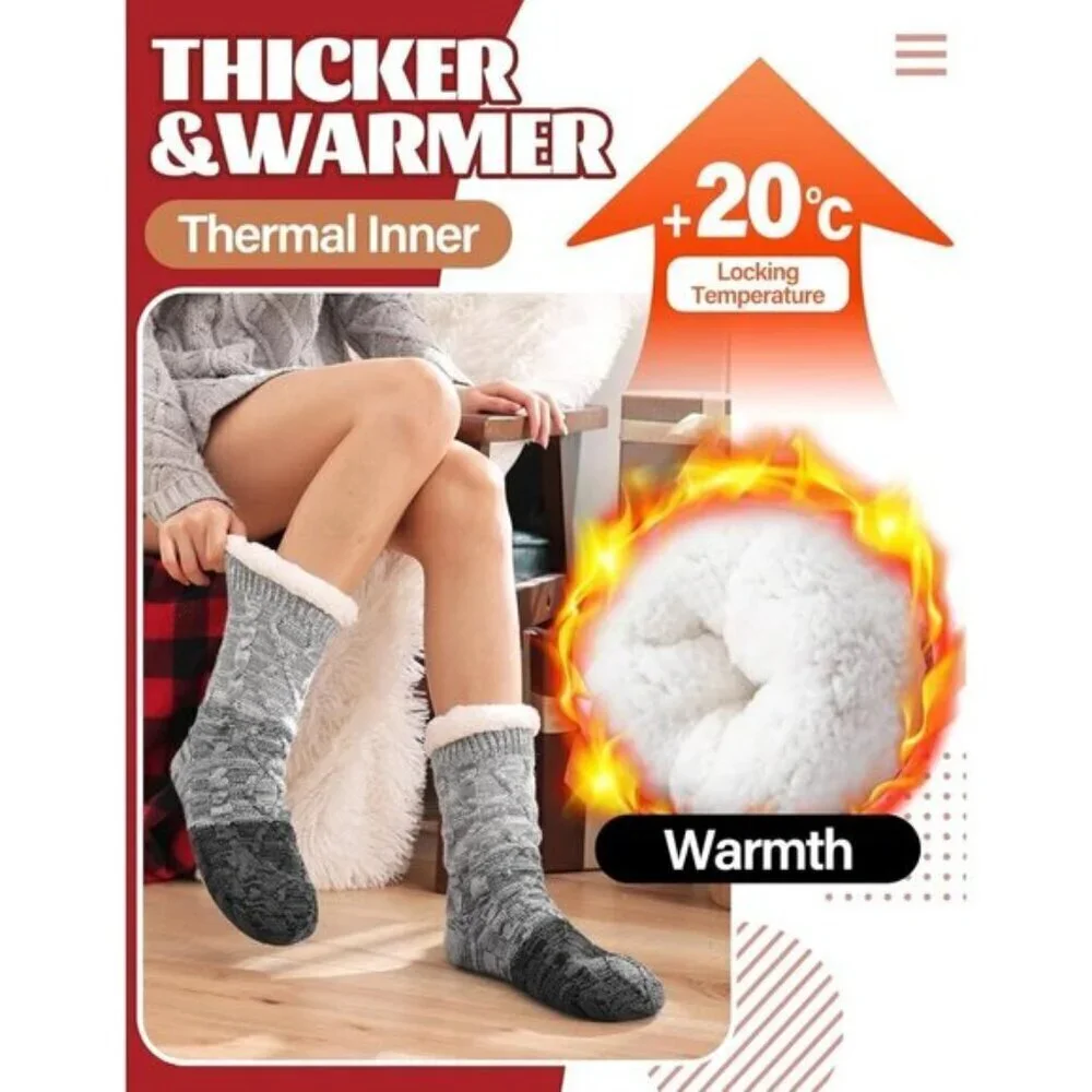 Analisa Women's Fuzzy Slipper Socks Non Slip Thick Warm Cozy Grips Size 6-9